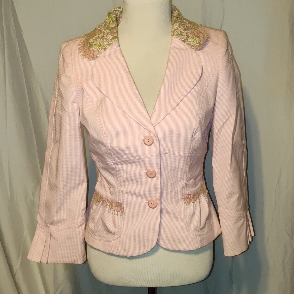 Kay Unger Pink And Green Elegant Jacket Blazer Spring Colors Size 8